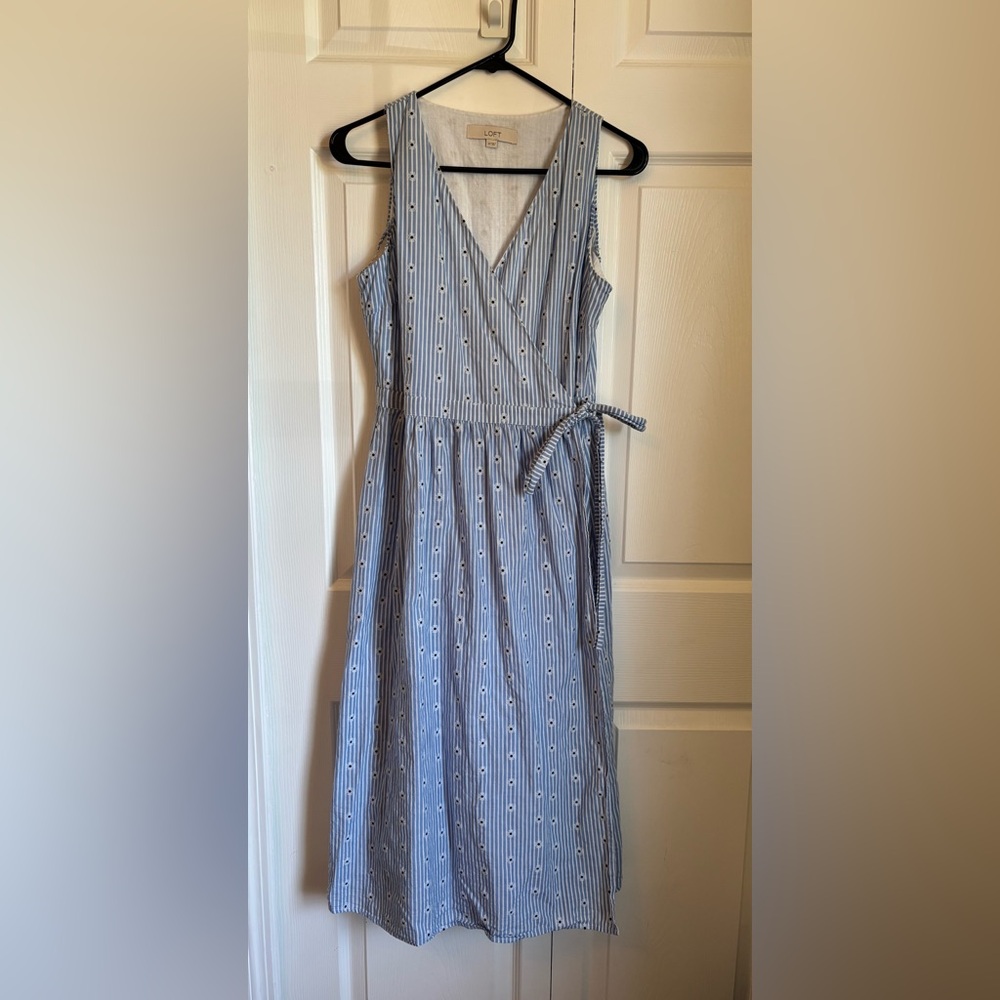 Blue Striped Midi True Wrap Dress The Loft